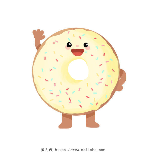 手绘卡通拟人甜甜圈打招呼动作免扣插画元素甜品甜甜圈